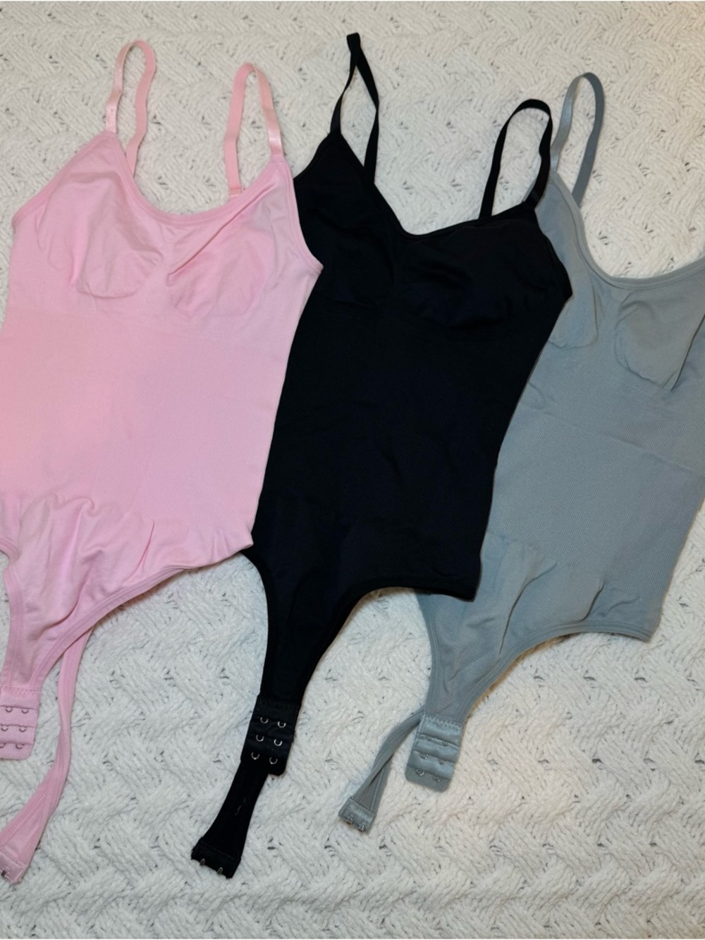 Seamless Pink, Black & Gray Women’s Stretch Bodysuit Trio